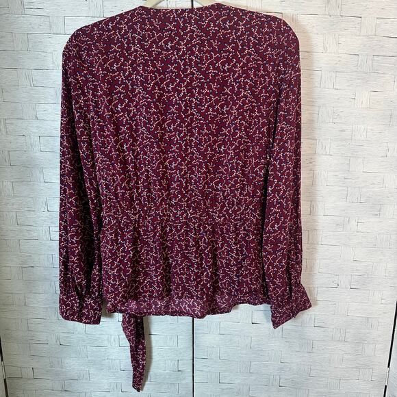 Talbots Women’s blouse wrap side tie floral burgundy fall feminine academia - Picture 2 of 9